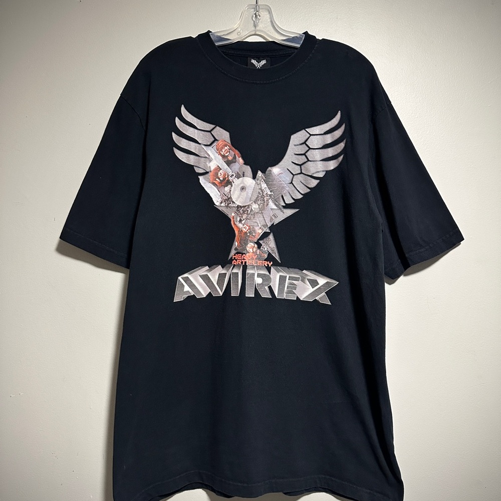 Avirex Black Short Sleeve Tee with Metallic Wing Graphic